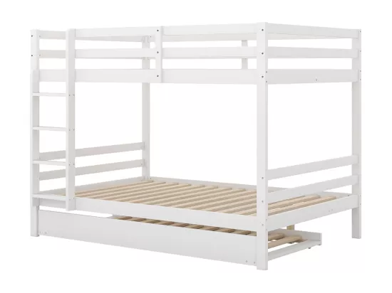 Lit superposés Lit jeune 140x200 cm Lits d'enfant avec lit gigogne Rampes hautes Escalier stable Blanc