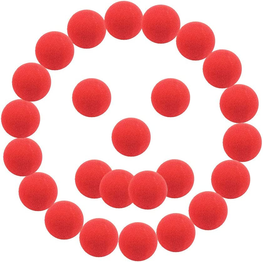 (20er Set) Ø5cm Clowns Nase Fasnachts Kostüm Zubehör Motto Party Accessoire Halloween Foto Requisite - Rot