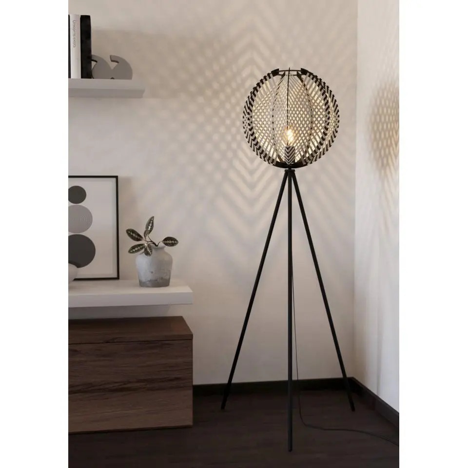 EGLO Waverton Staande lamp - E27 - Textiel/Hout - Zwart/Wit