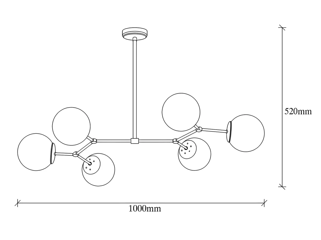 Lustre en métal - 6 globes - L. 100 x H. 52 cm - Noir et blanc - DAMAR