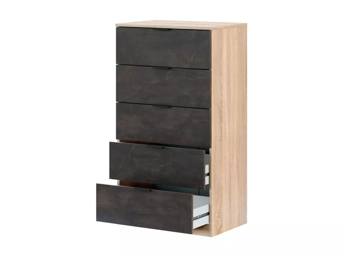 Commode Dhvali, commode à 5 tiroirs, commode pour la chambre, commode moderne, 60x40h110 cm, chêne et anthracite