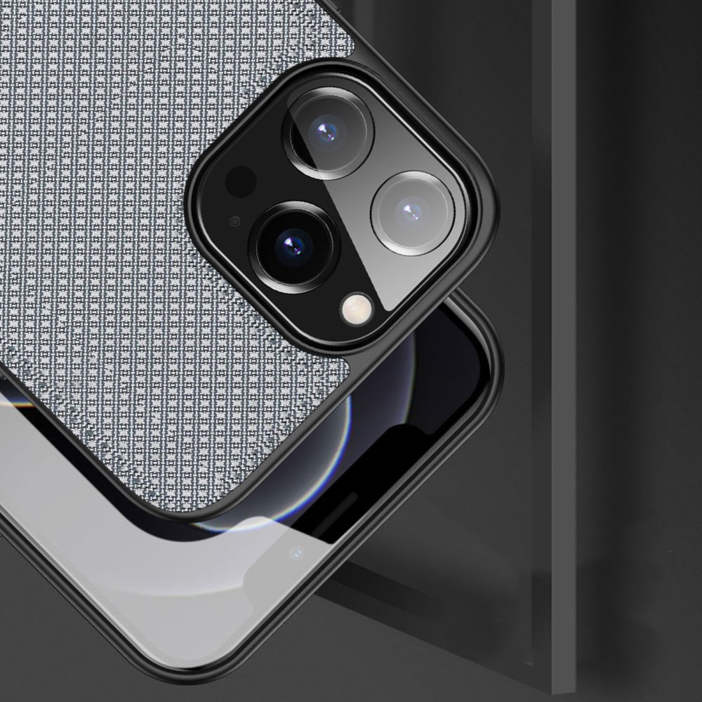 iPhone 13 Pro Hybrid Hülle TPU Bumper   Nylon Rückseite - Grau / Schwarz