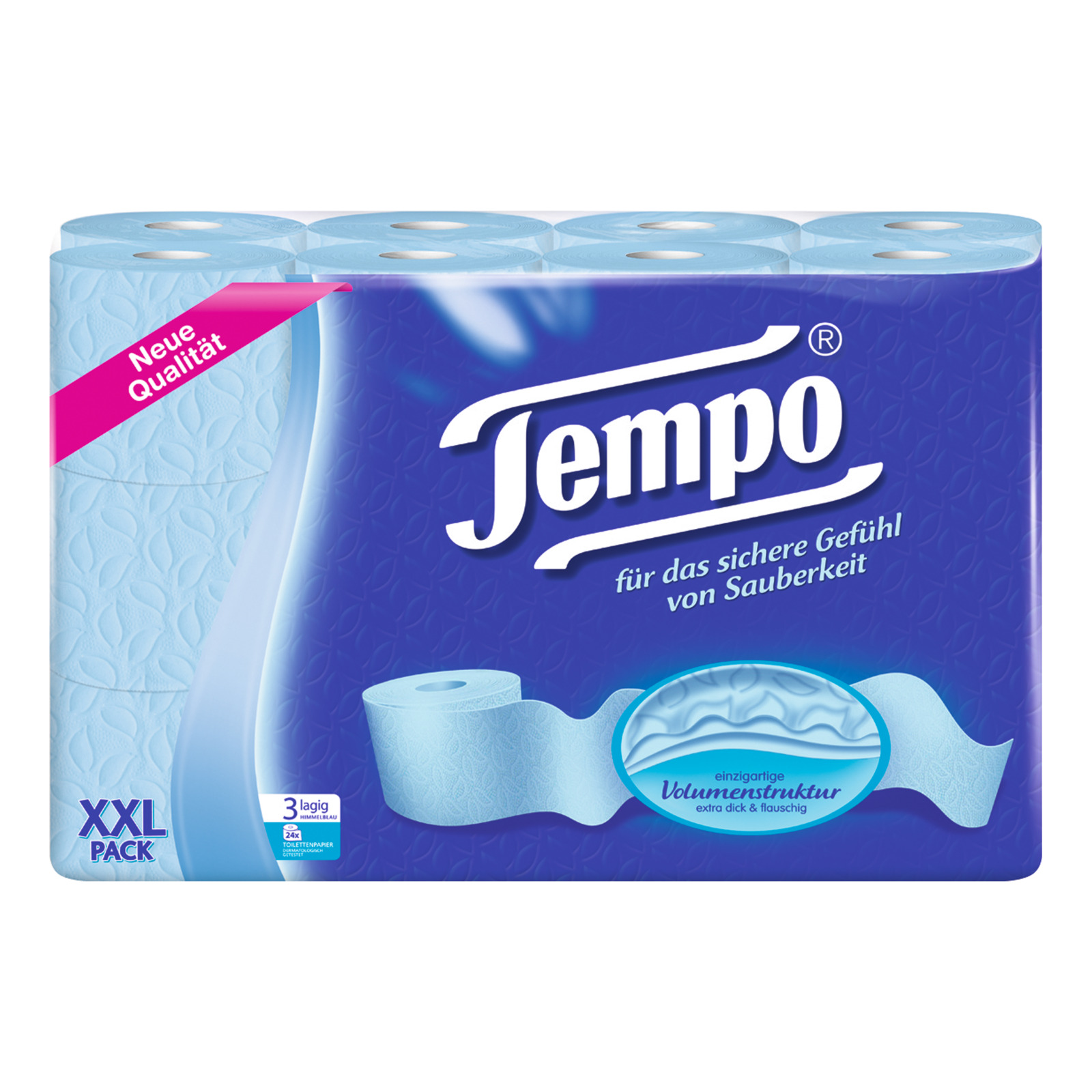 Tempo Toilettenpapier 3-lagig blau 24 Rollen