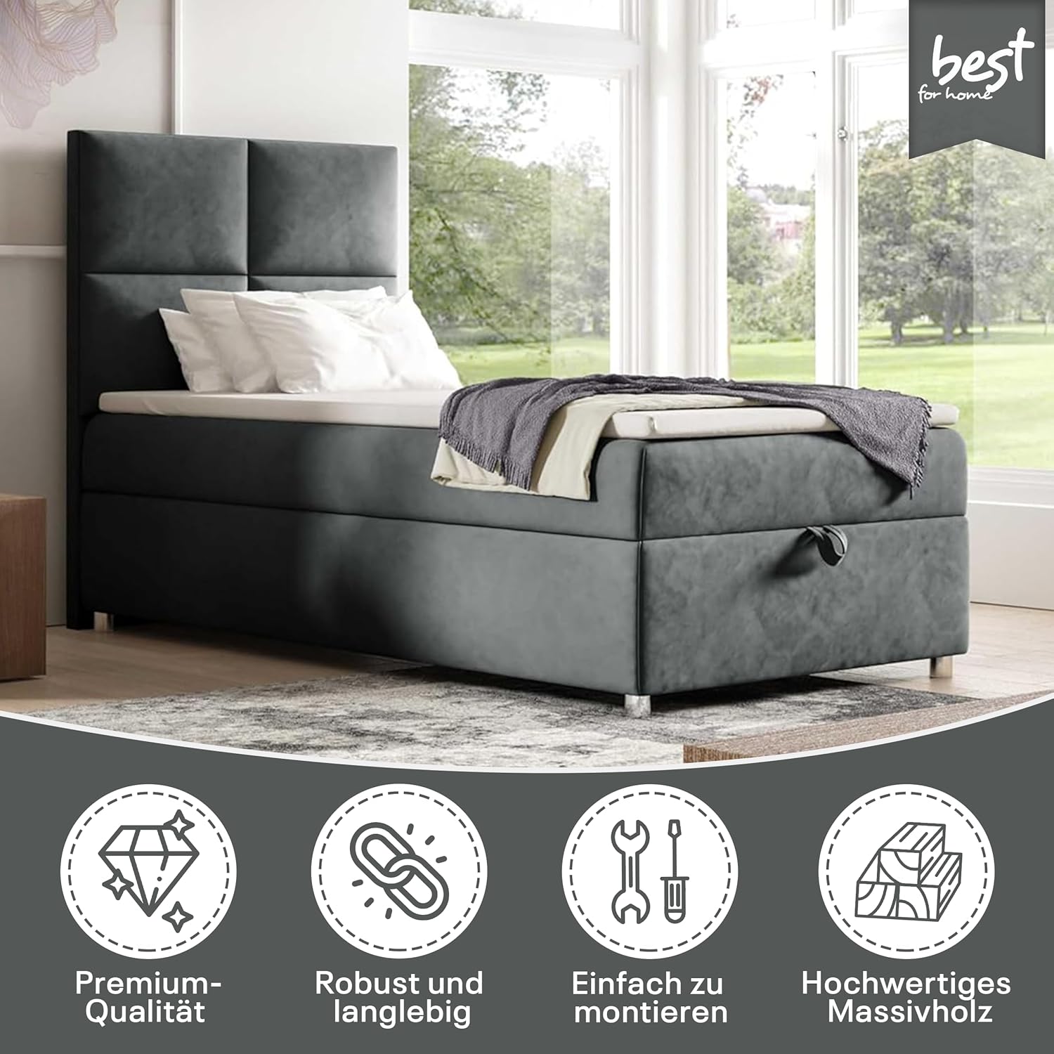 Trinity K2 Boxspringbett Single Bonellfederkern | Boxspringbett mit Matratze und Topper | Einzelbett | Polsterbett - Lieferung an die Bordsteinkante