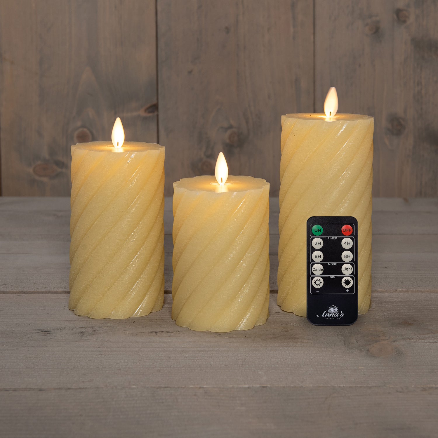 Anna's Collection LED stompkaars Swirl met timer ivoor D 7,5 H 10 / 12,5 / 15 cm 3 stuks