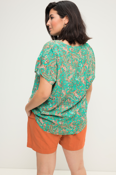 Blusenshirt, oversized, Paisley Print, Rundhals