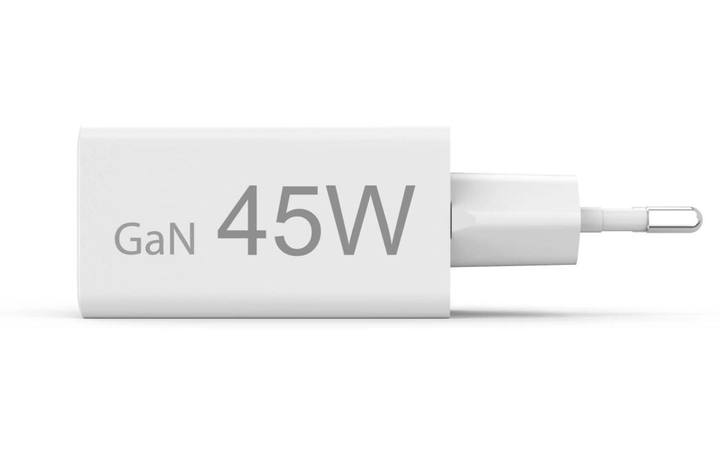 USB-Wandladegerät Gan charger USB-A USB-C 45 W WeissSchnellladegerät mit 1x USB-C und 1x USB-A