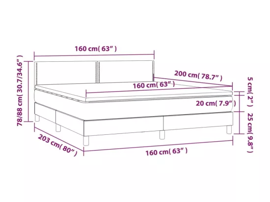 Sommier tapissier matelas et LED Gris clair 160x200 cm Tissu