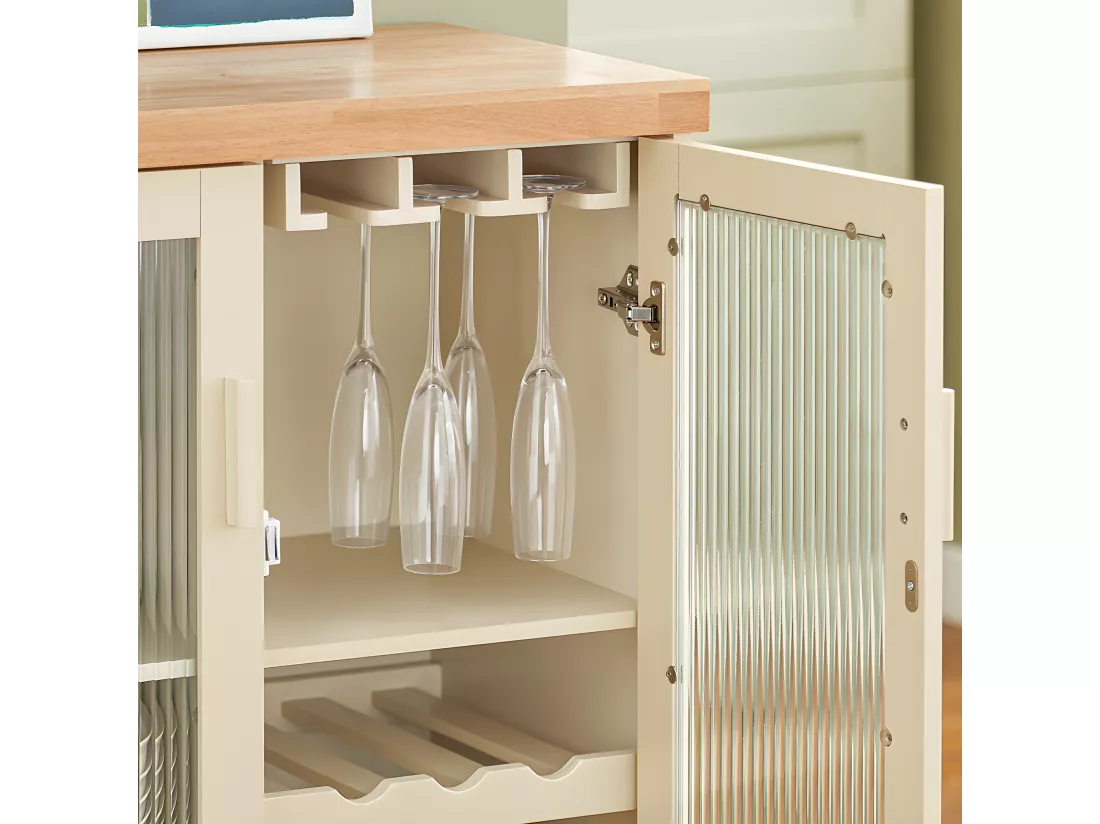 SoBuy Buffet Placard de Cuisine avec 2 portes vitrées Meuble Micro-Ondes Armoire de Cuisine Multi-rangements, Beige, FSB81-MI