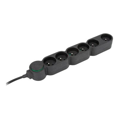 zenitech Home Green - Multiprises avec 6 prises 16A + interupteur - 3680 Watt - 1.5 m cordon - noir