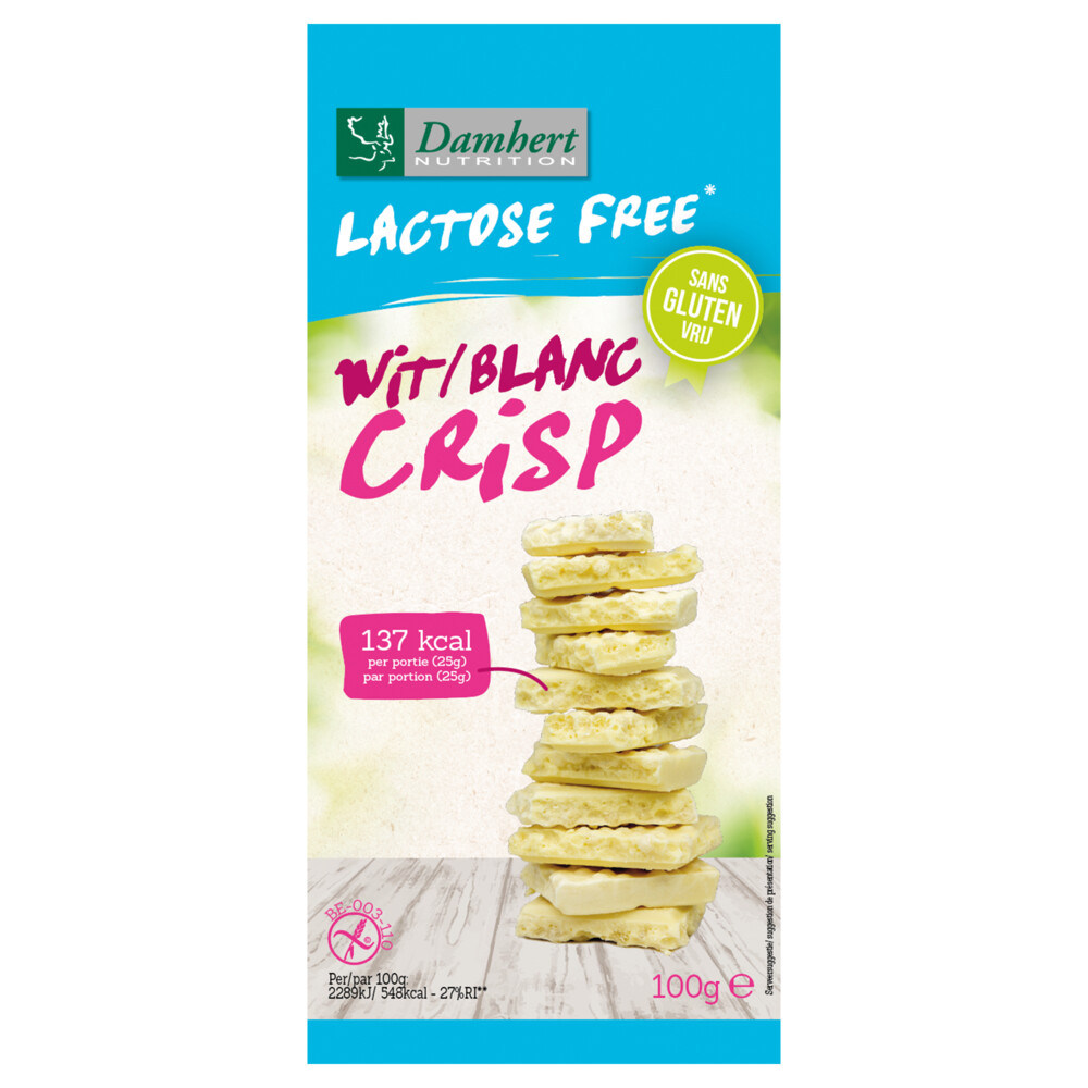 Damhert Witte Chocoladetabletten Crisp Glutenvrij100 gr