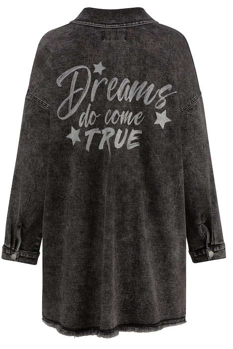 Long-Jeansjacke, Rücken-Schriftzug, Vintage-Look