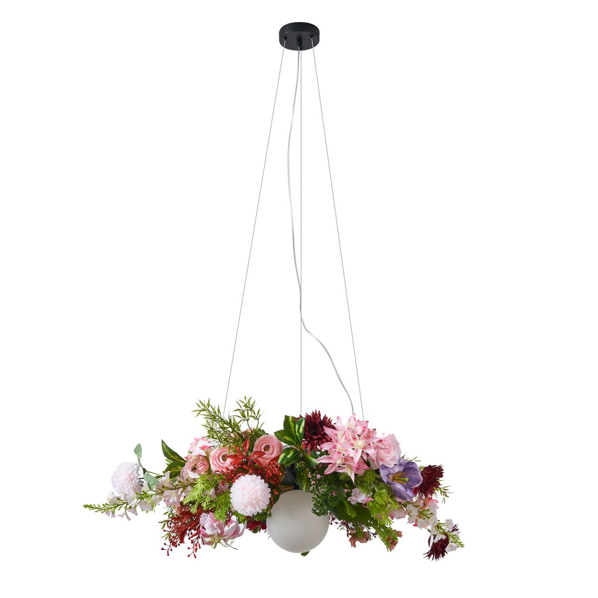 Bohemian hanglamp zwart met gekleurde bloemen rood en roze - Flower Power