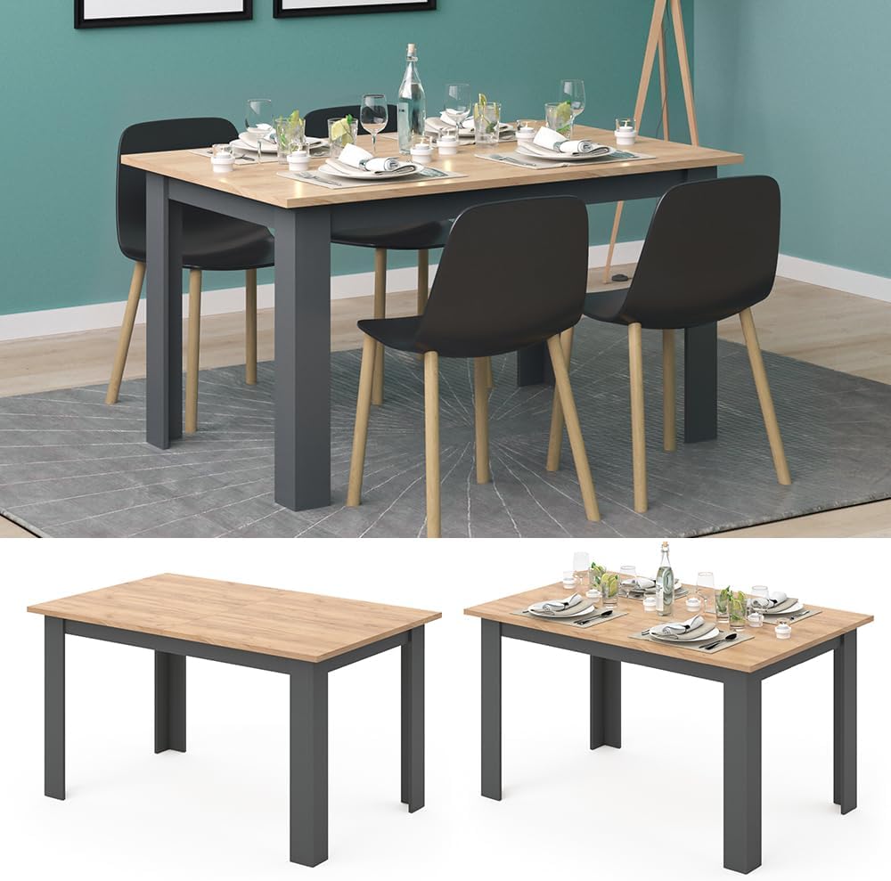 Vicco Esstisch Karlos, Tisch für das Esszimmer, Goldkraft Eiche/Anthrazit, 140 x 90 cm