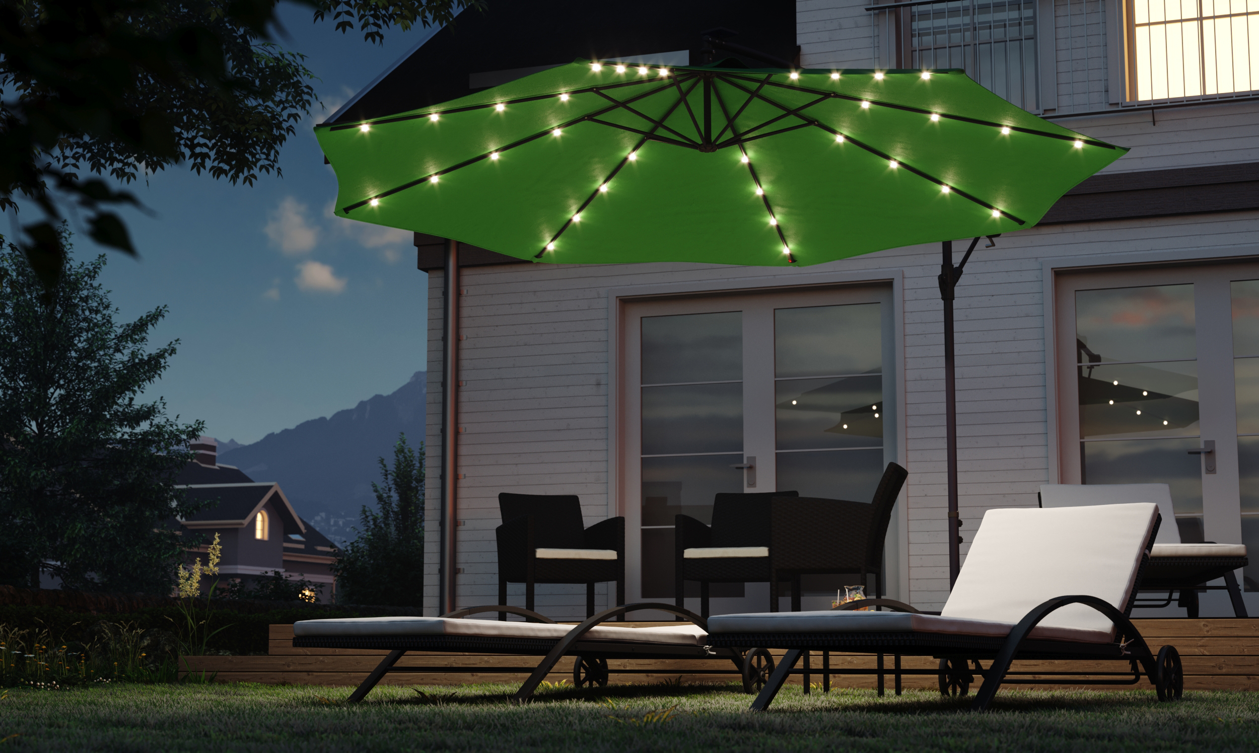 Sonnenschirm Ampelschirm BAY mit LED 300 cm grün