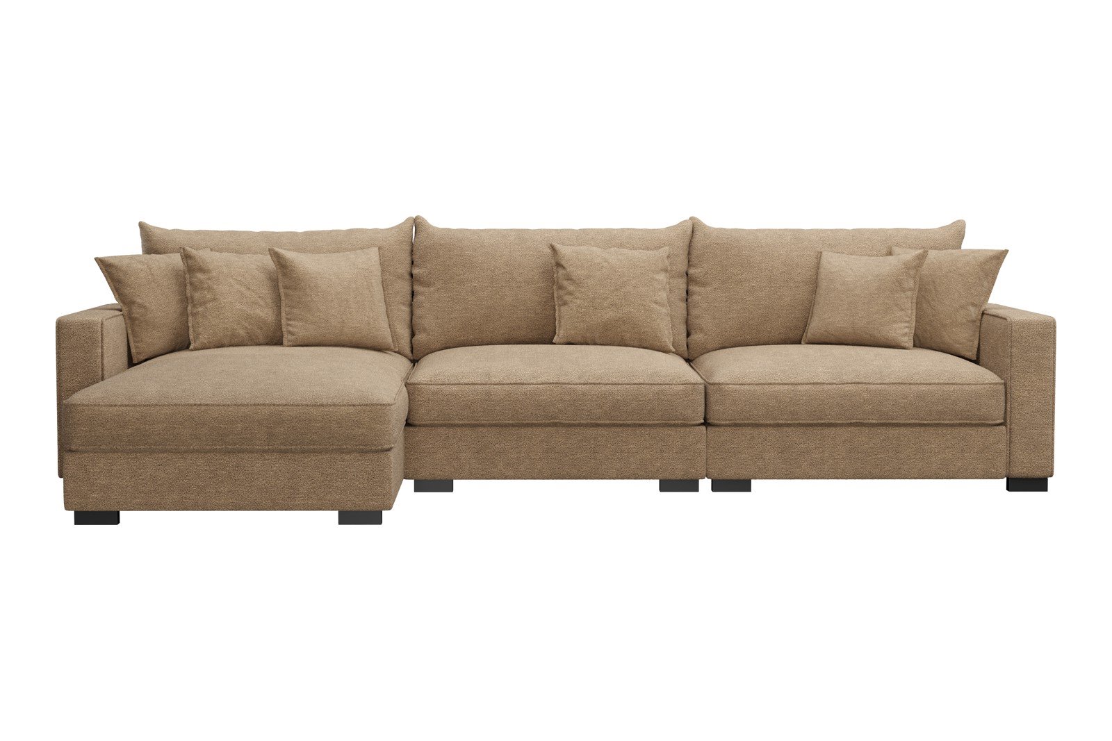 Rossi Lux 3-seter med sjeselong venstre Tekstil Beatto 1012 Brown, arm B med sorte ben. Lux Komfort.