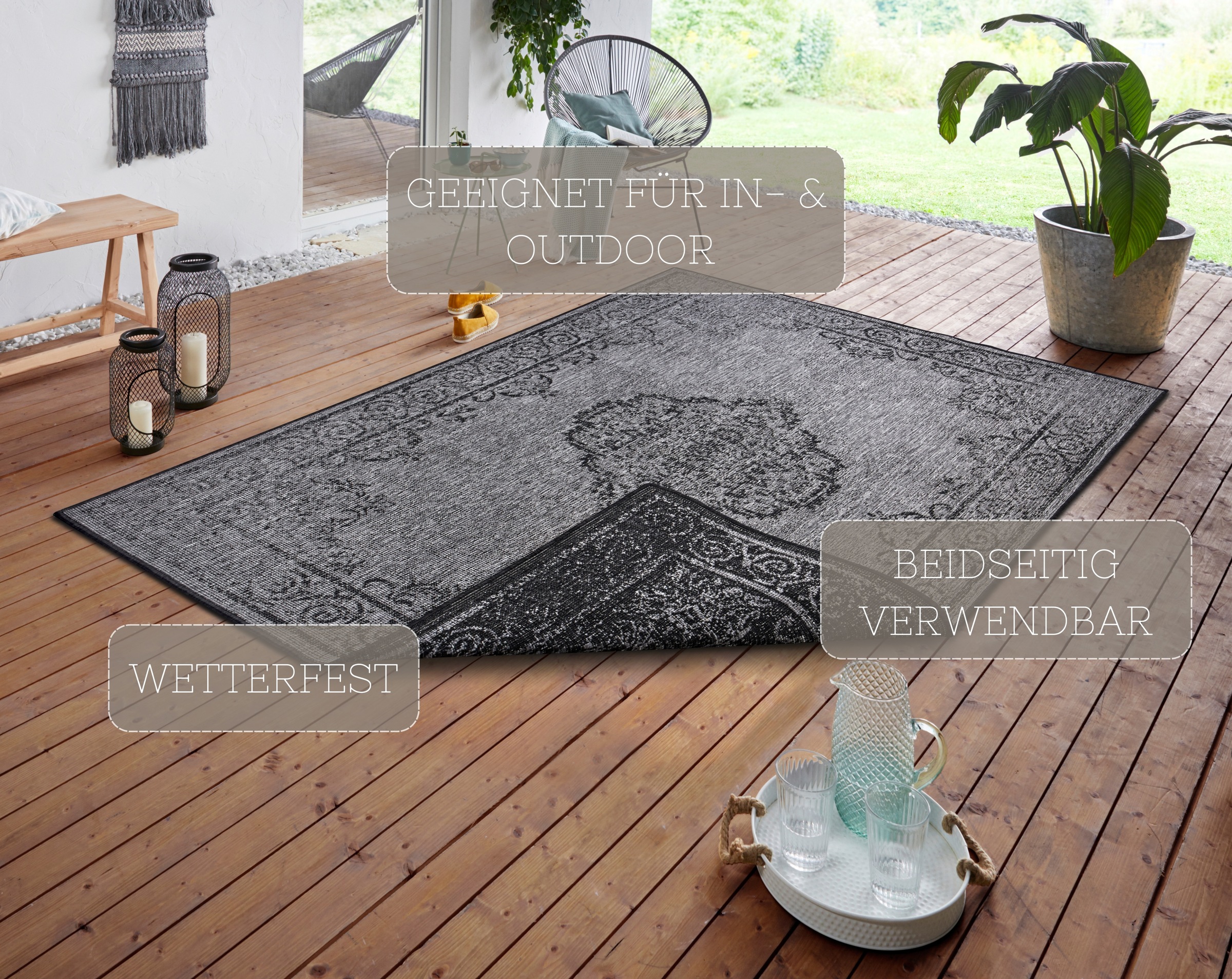 HANSE Home Teppich »CEBU Wendeteppich« rechteckig 5 mm Höhe In-& Outdoor, Wetterfest, Balkon, Wohnzimmer, Wasserfest, Orientalisch
