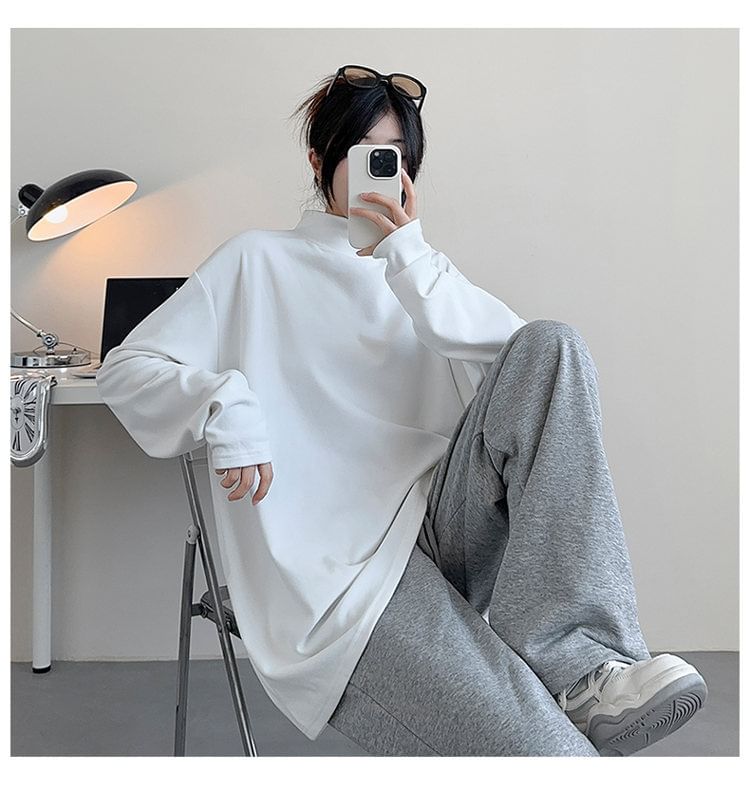 FOEV - T-shirt met lange mouwen en mockneck, effen