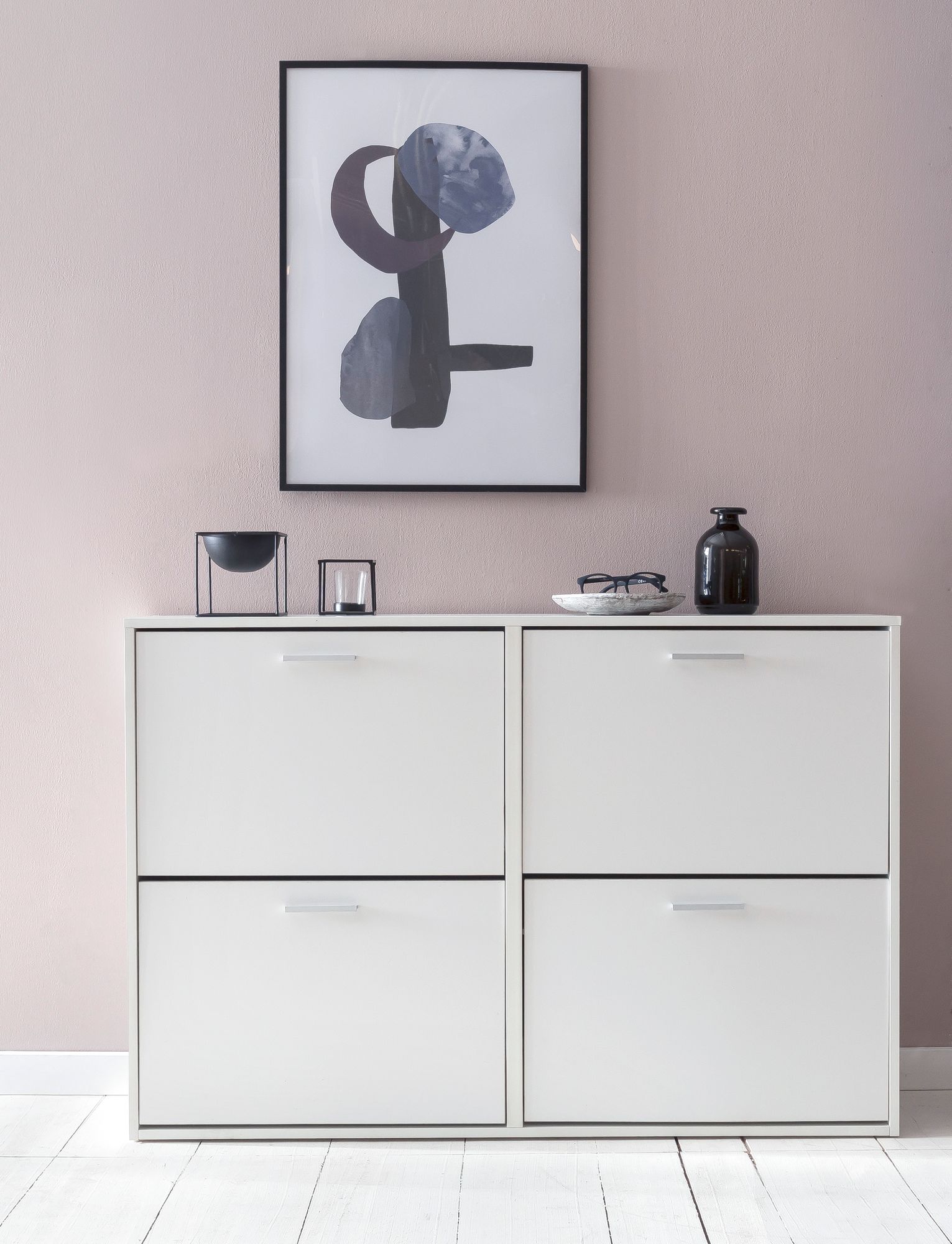 KADIMA DESIGN Schuhschrank NIDDA Holz: Zeitloses Design, große Ablagefläche, 4 Klapptüren, 8 Schuhablagen, einfacher Aufbau.