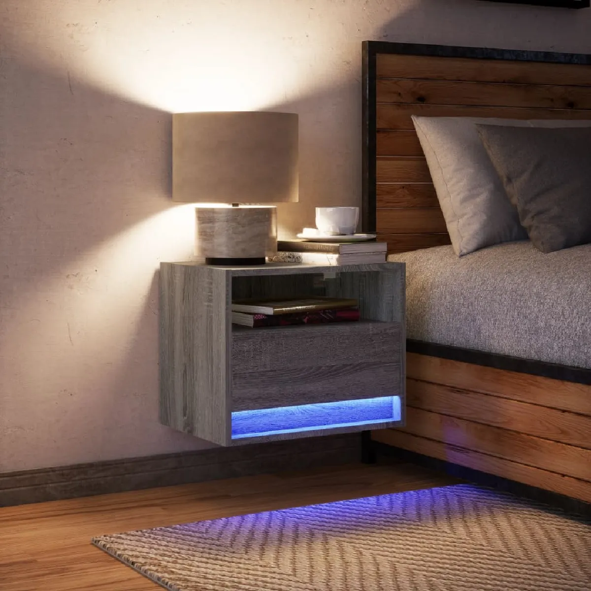 vidaXL Chevet Murale LED Sonoma Gris