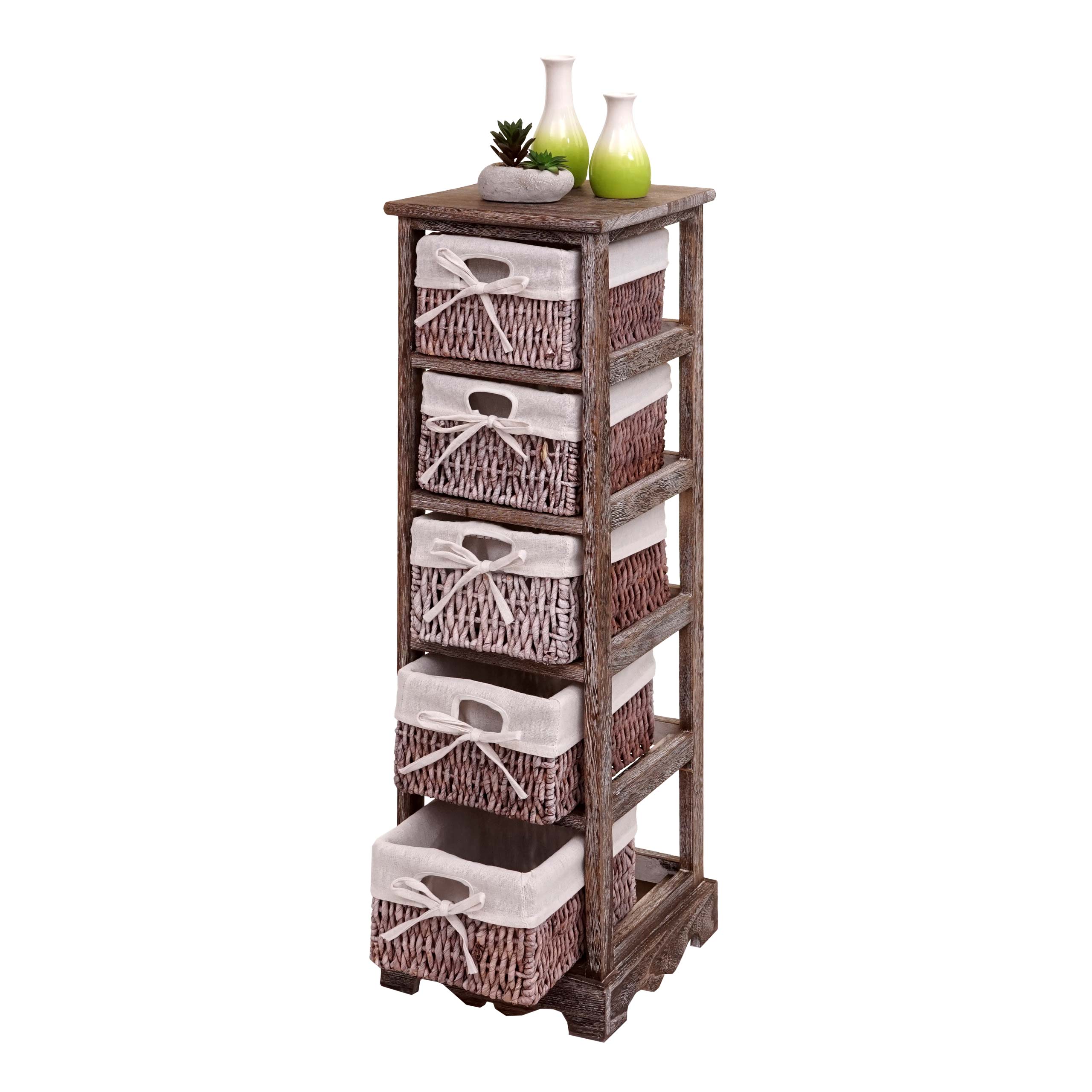 Regal Kommode mit 5 Korbschubladen 90x25x28cm, Shabby-Look, Vintage ~ braun