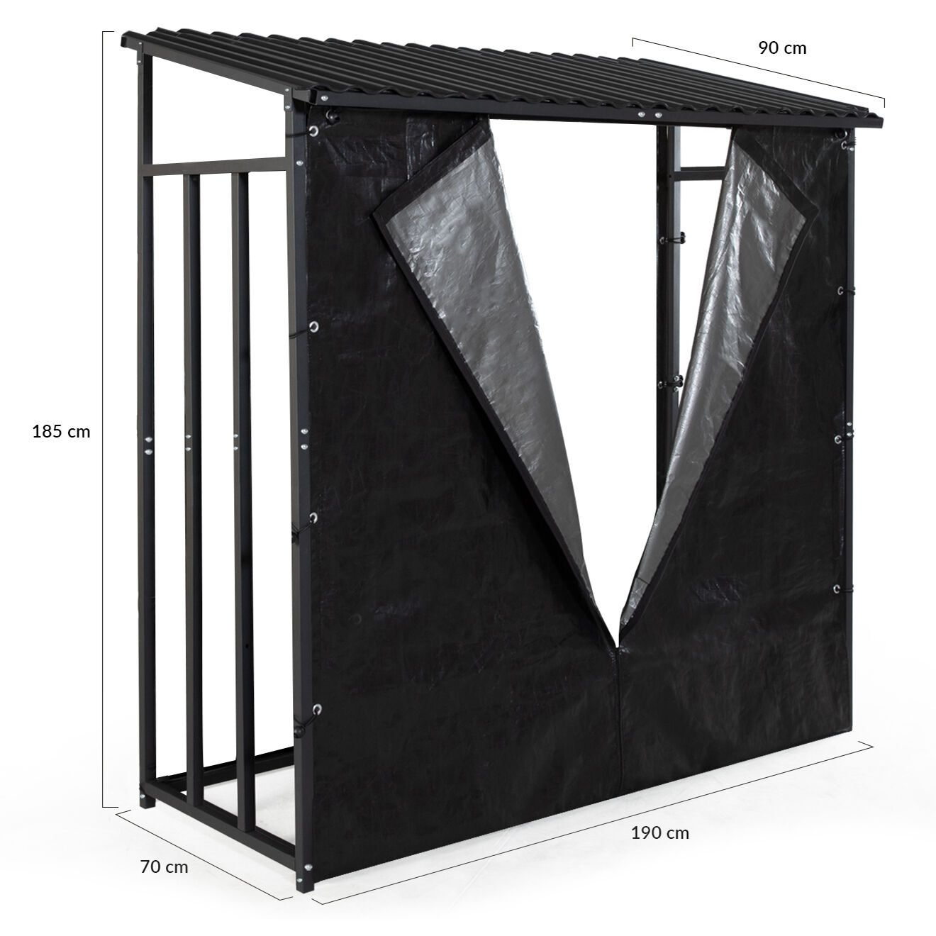 Pratik Garden Abri-bûches 3 stères avec housse de protection zippable noir - 185x70/90x170/185 cm