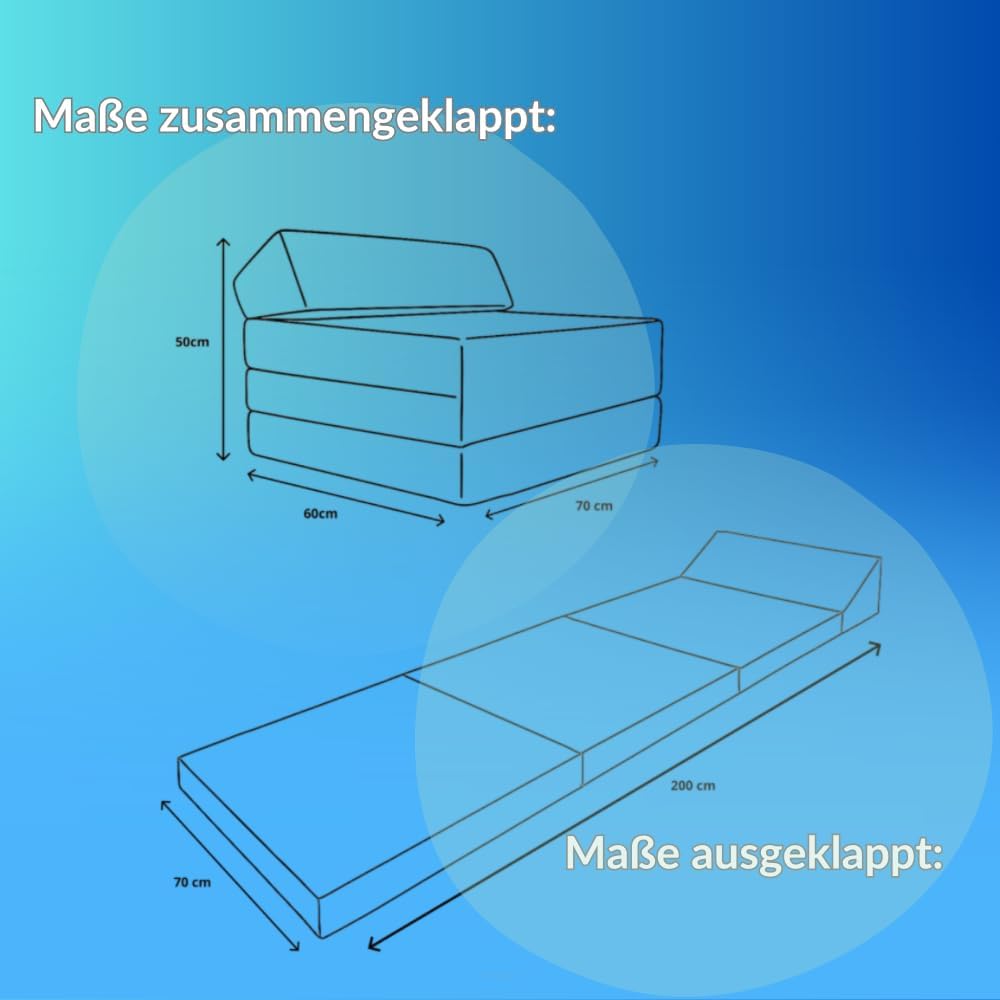 FORTISLINE - Klappmatratze 200x70x10cm mit Kopfteil & Kissen – Gästebett ausklappbar für Kinderzimmer & Camping Matratze Schaumstoff – Faltmatratze tragbar – Faltbare Matratze aus Cord – Braun