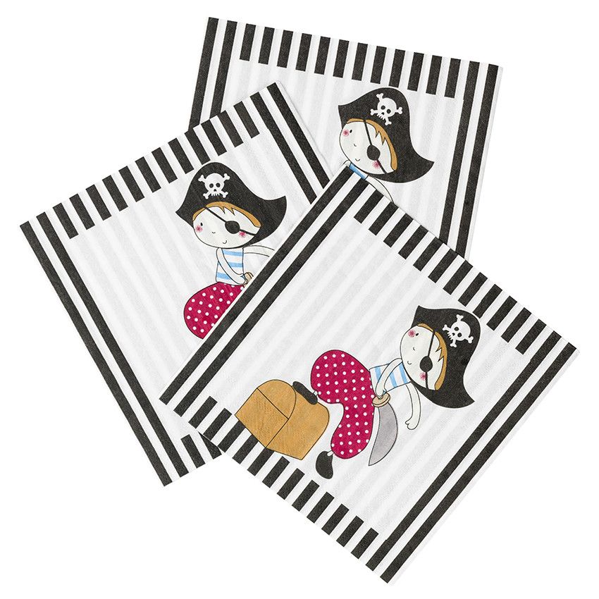 x 20 serviettes de table anniversaire en papier motif Pirate - Bleu ou Jaune