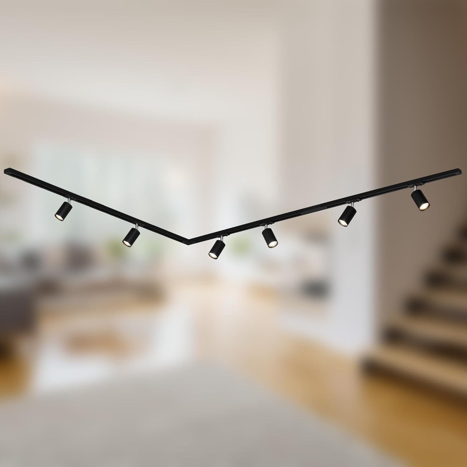 BRILONER - Schienensystem Rail Komplettset, 6x GU10 Spots schwenkbar, L-Form, Lichtschienensystem Decke, Strahler Schiene, Deckenlampe, Deckenleuchte, Spotlight, 3m, Schwarz