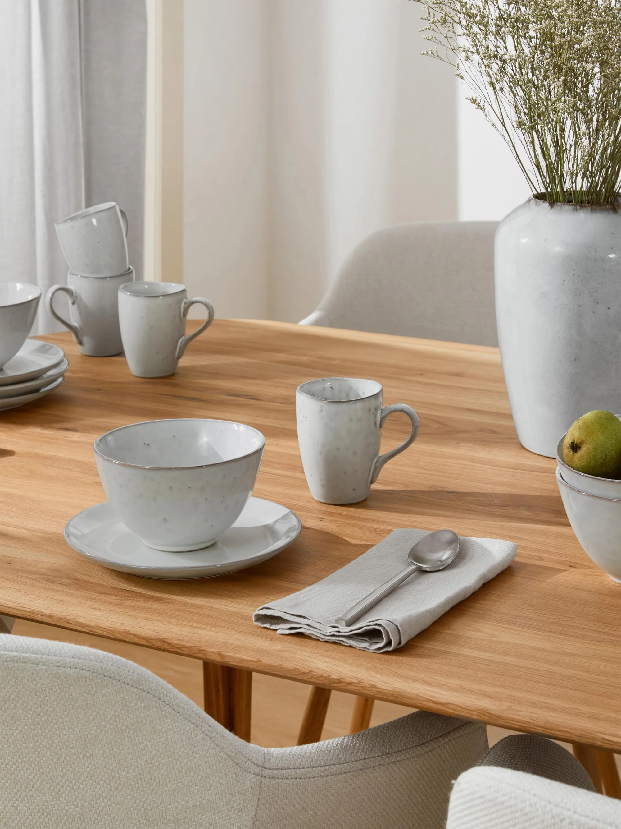 Handgemaakte ontbijtset Nordic Sand, 4 personen (12-delig)