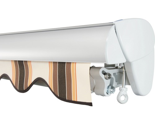 SOLUNA Halfcassette zonnescherm Classic 2,5x1,5, doekdesign 0842, frame E6EV1 zilver geëloxeerd, aandrijving rechts inclusief slinger