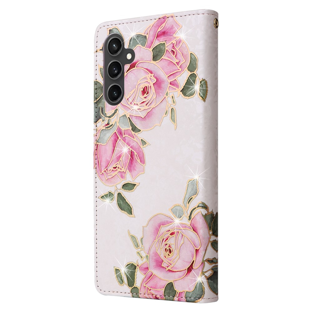 Samsung Galaxy S23 FE Leder Tasche mit Kartenfächer - Glitzer Rosen