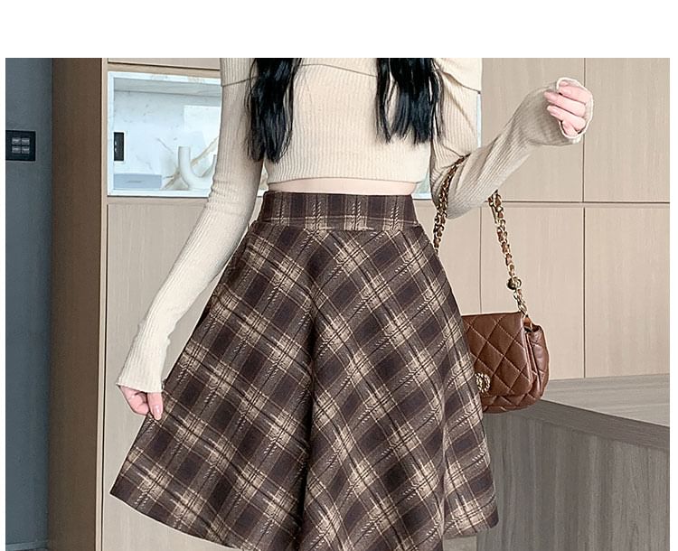 Shinsei - Hoge taille geruite mini A-lijn rok