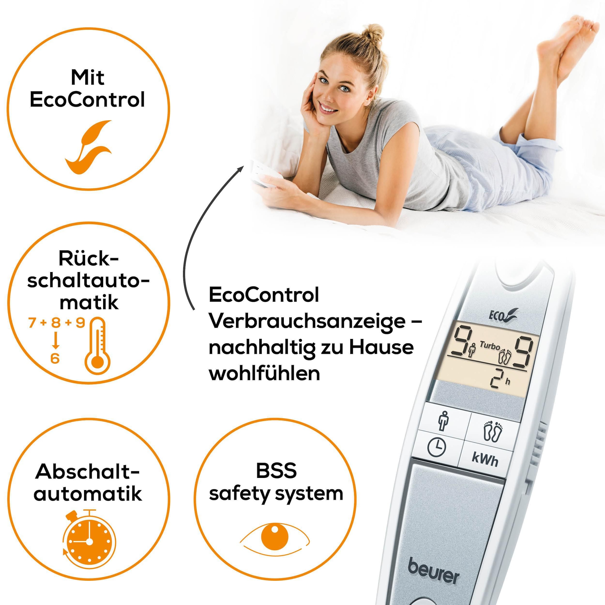 BEURER Wärmeunterbett »UB 100 für ein kuschelig warmes Bett, maschinenwaschbar« Spannbetttuch-Form, mit 2 Wärmezonen für Körper und Füsse