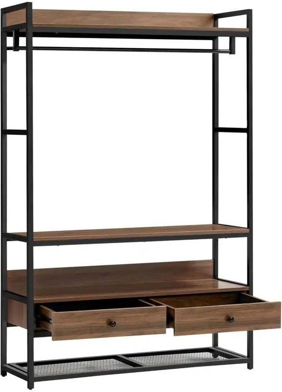 Kledingkast Isen open kast 180x120x40 cm zwart en walnootkleurig