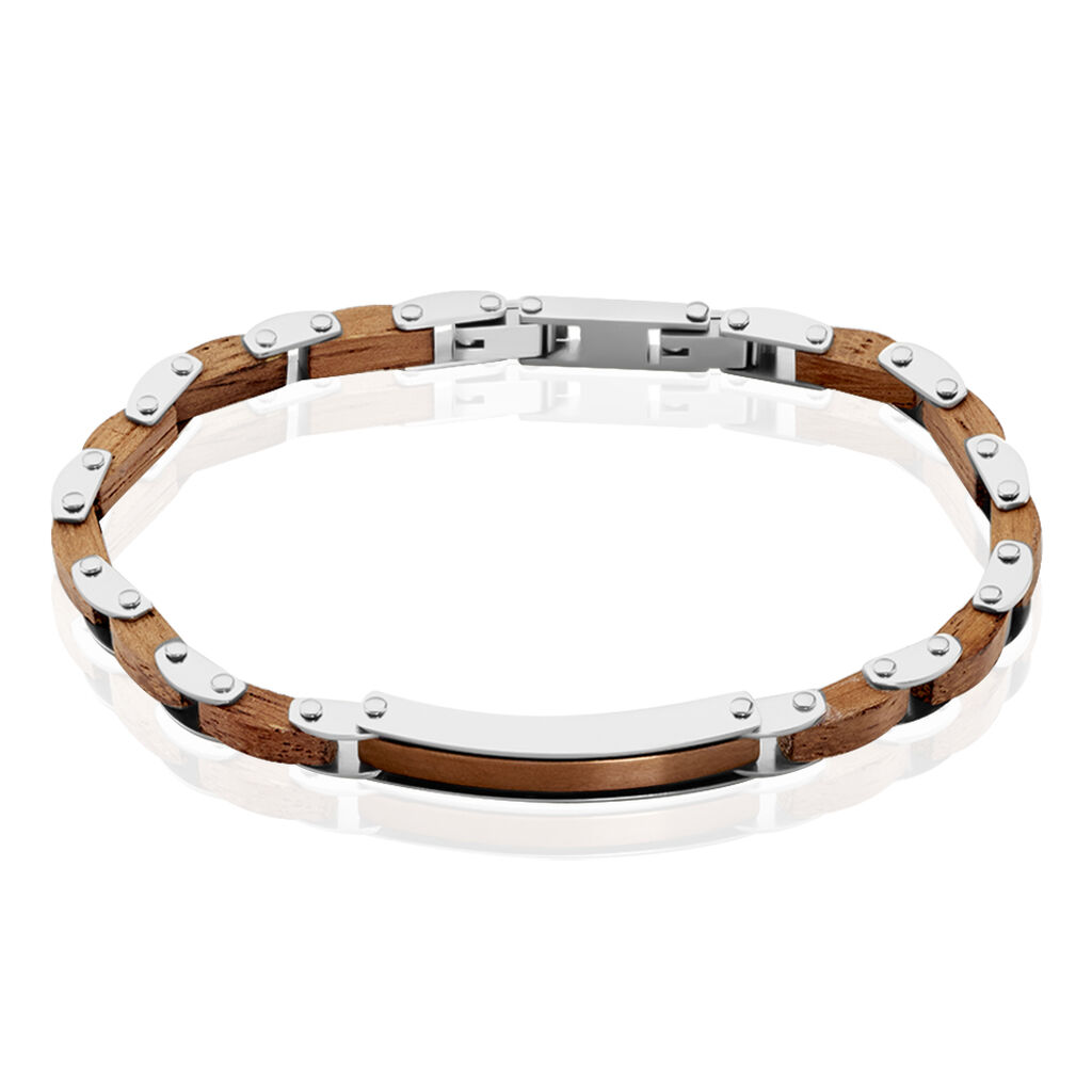 Bracelet Acier Blanc Et Marron Bois Marron Bugios