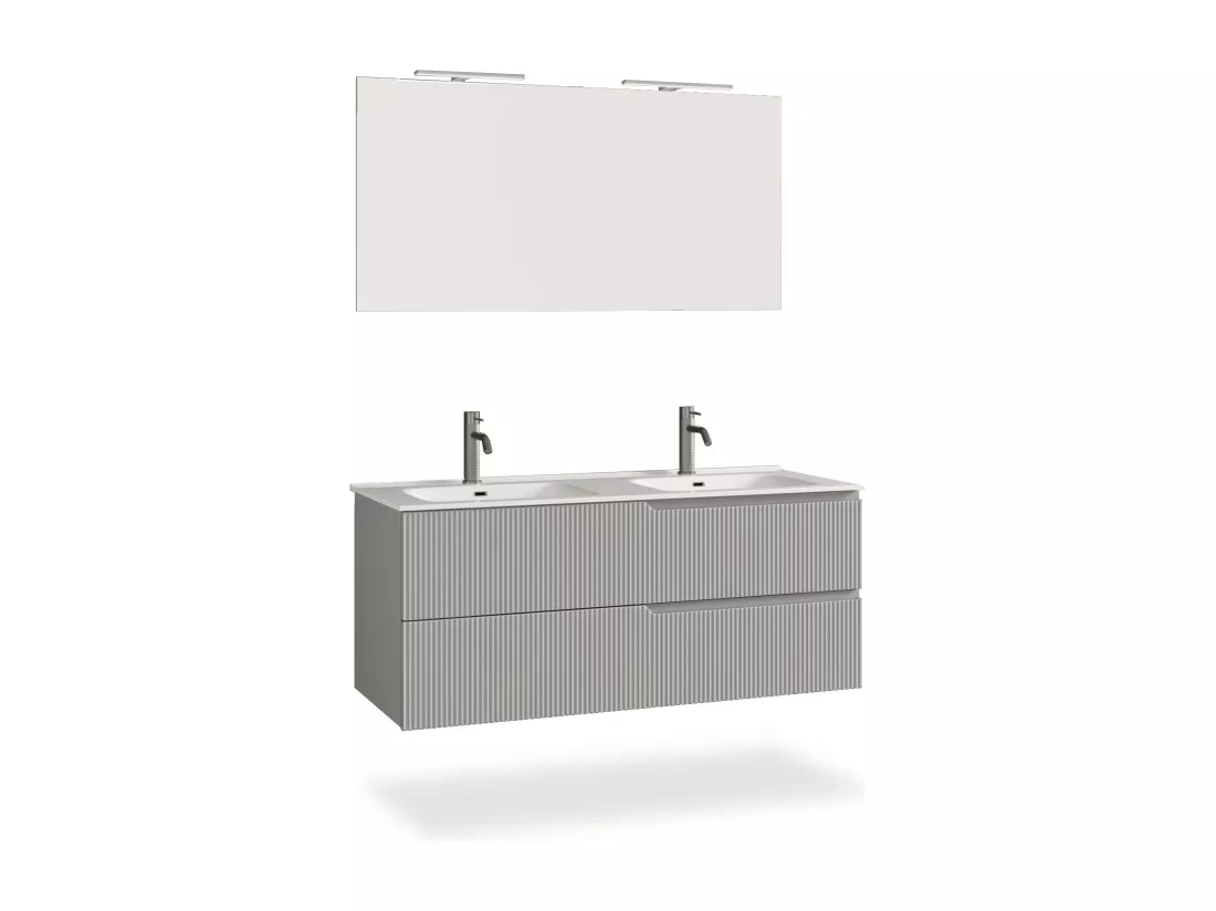 Ensemble salle de bain double vasque 5 pièces VENERE gris mat
