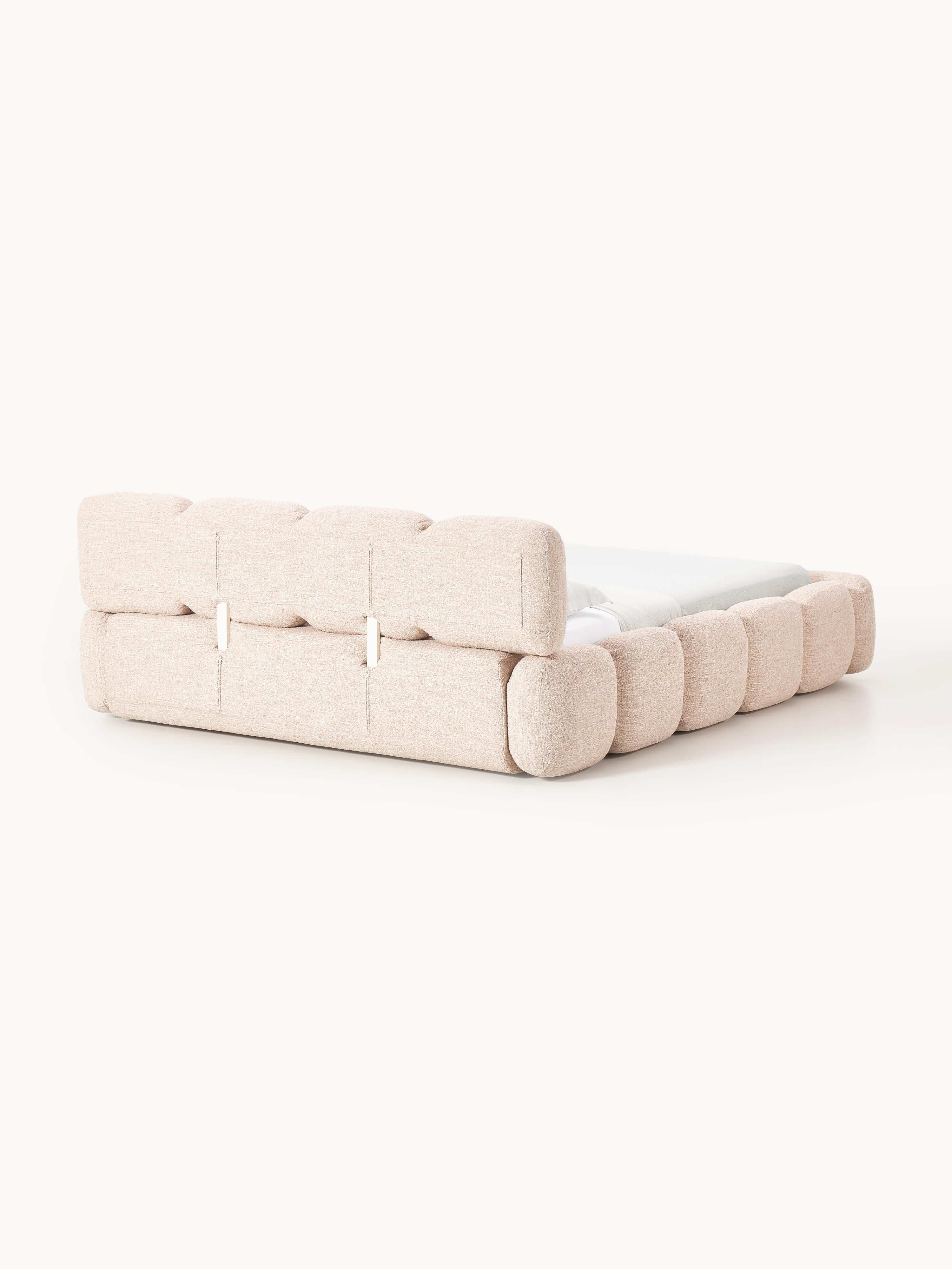 Gestoffeerd bed Tayla van bouclé met opbergruimte