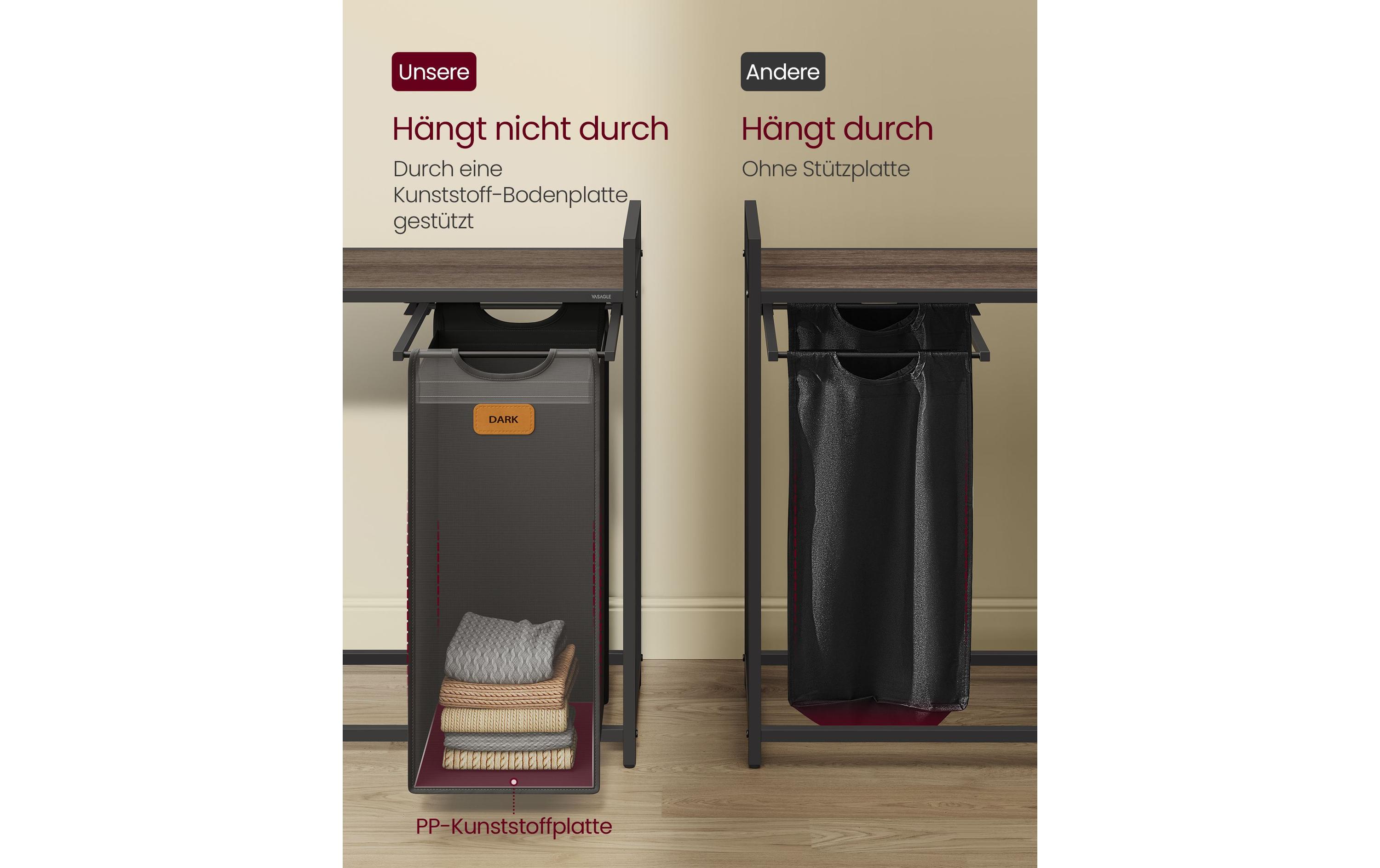 Wäschekorb 3 x 50 l, Schwarz / Grün<br>Wäschekorb mit drei Fächer, Rollen und abnehmbaren Taschen