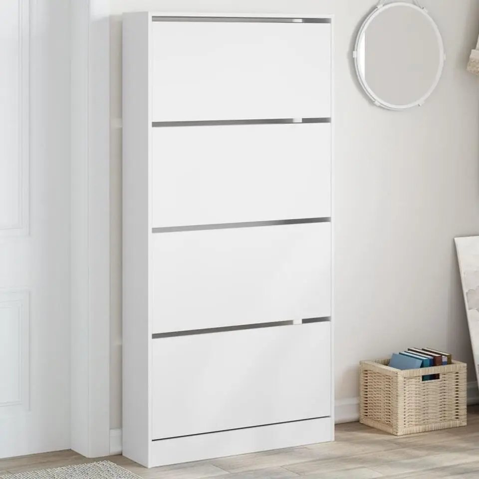 vidaXL - Schoenenkast - Wit - Bewerkt hout - 80 x 21 x 163.5 cm