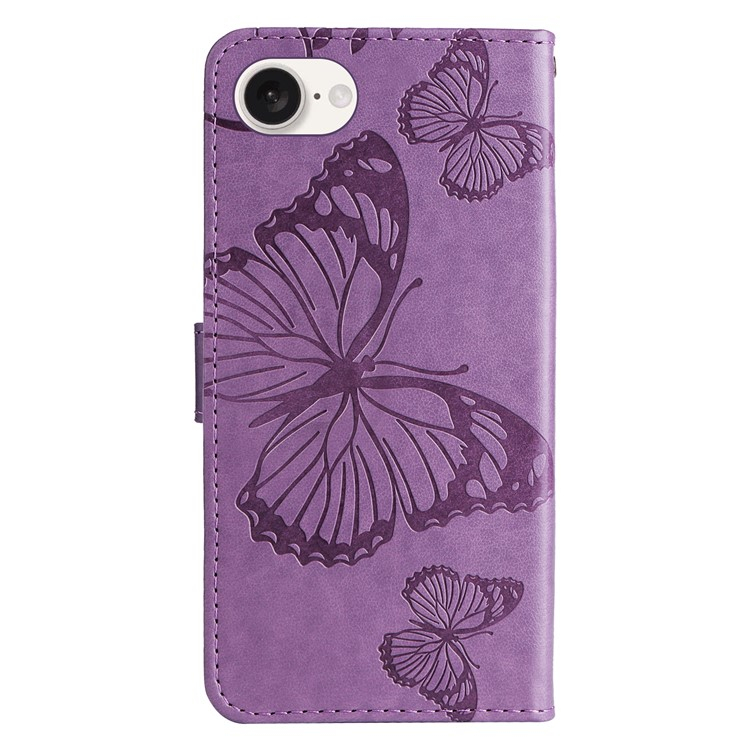 iPhone 16e Leder Tasche mit Kartenfach   Handschlaufe Schmetterling - Lila