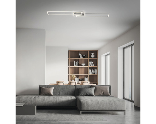 LED plafondlamp, dimbaar, CCT 40W, 5200 lm, 2700-6500 K, 24,8 x 47,5 cm + afstandsbediening, aluminium/chroom