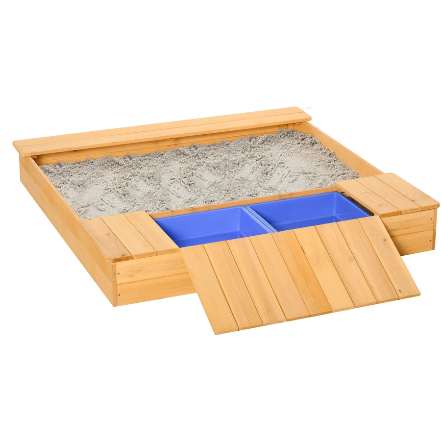 Outsunny Sandkiste mit Bank und Aufbewahrungsfächern naur, blau
