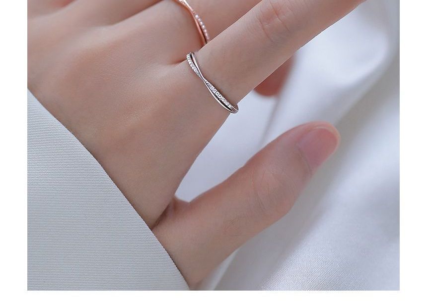 pexrl sieraden - gelaagde open ring van sterling zilver met strass