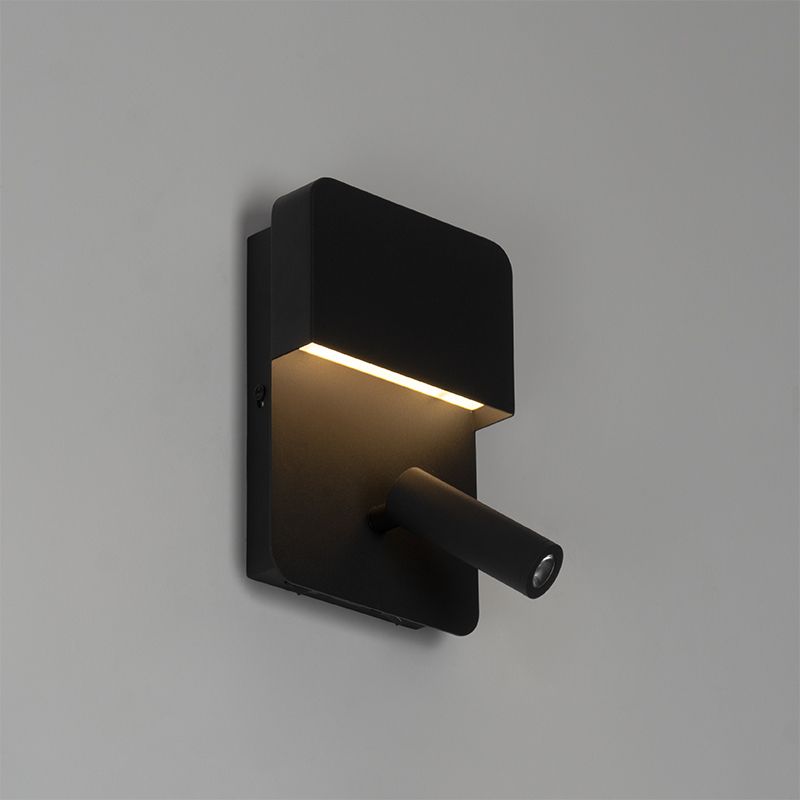 Wandlamp zwart incl. LED met USB en leeslamp met schakelaar - Robin