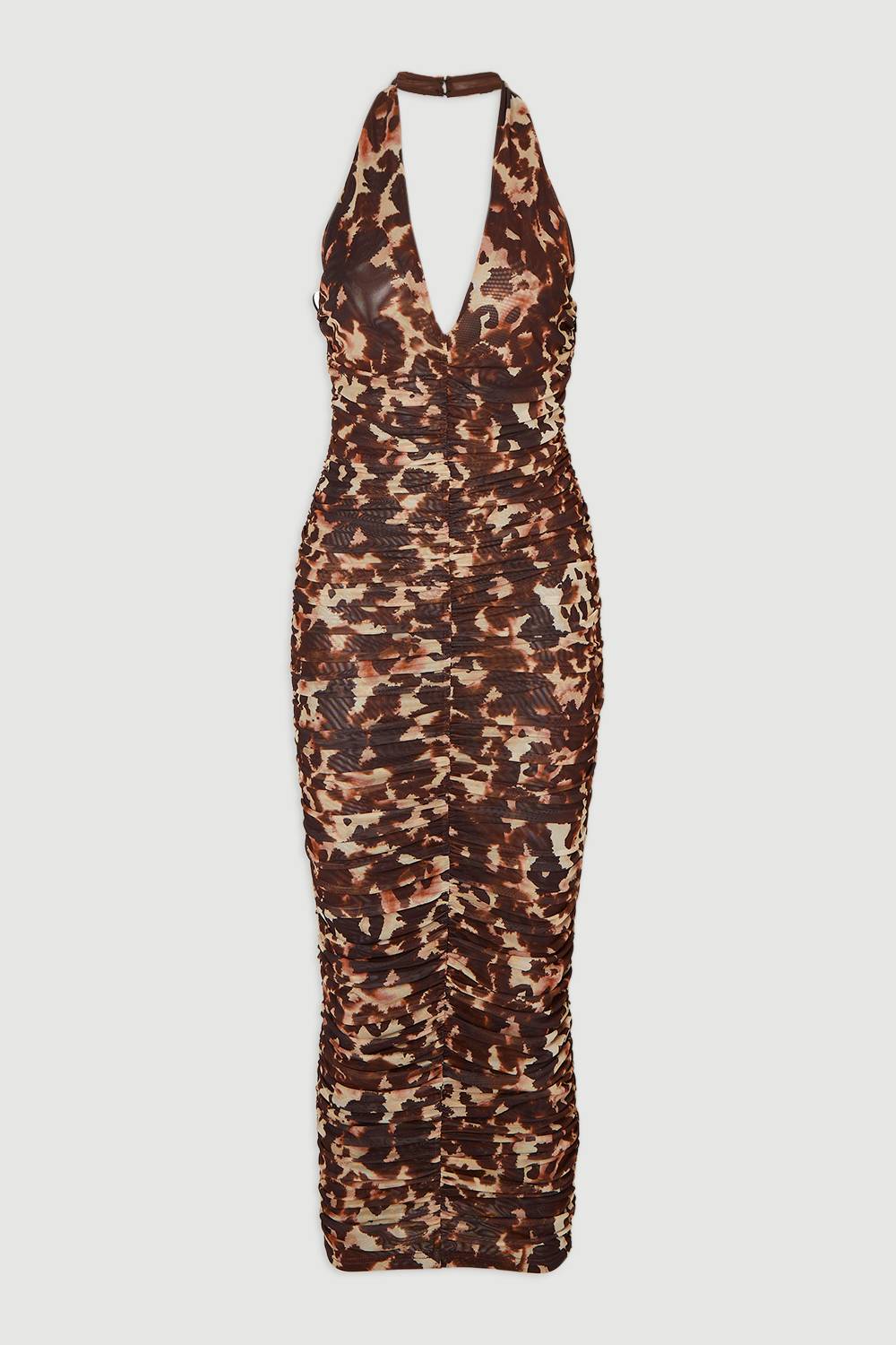 KarenMillen Robe Mi-Longue en Maille à Imprimé Léopard avec Décolleté Plongeant et Col Licou