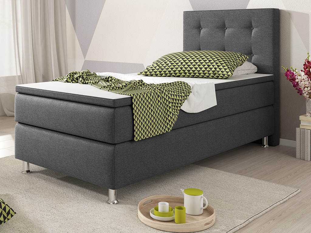 Boxspringbett - anthrazit - mit Topper - H3 - 90x200 cm