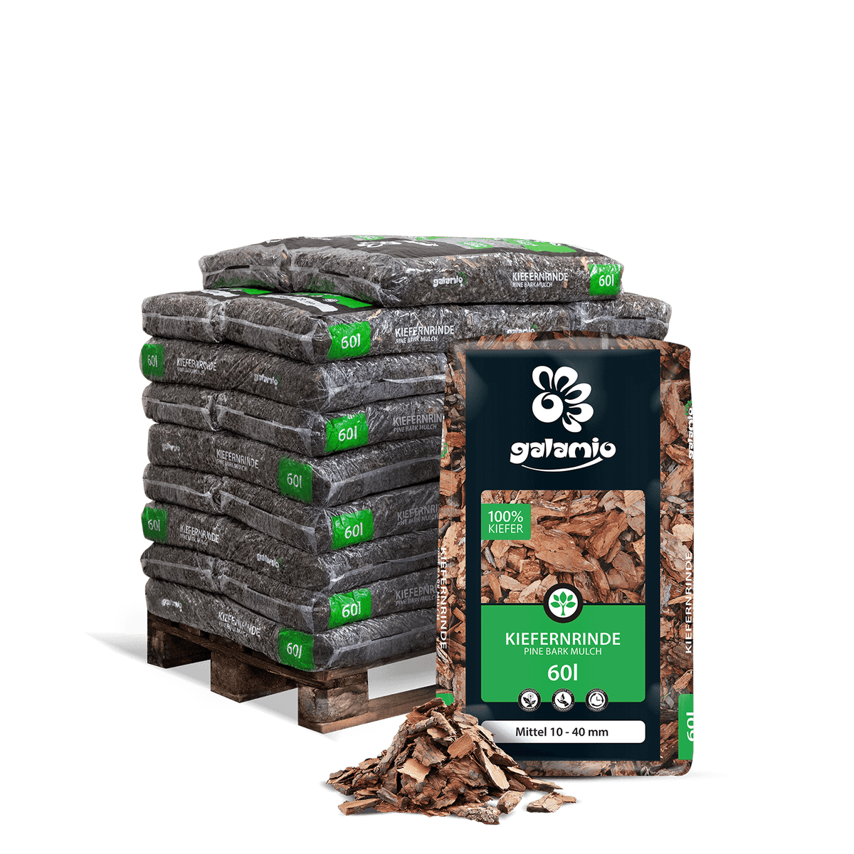 Galamio Pine Bark Mulch Medium 60l x 26 Zakken 1560l Pallet