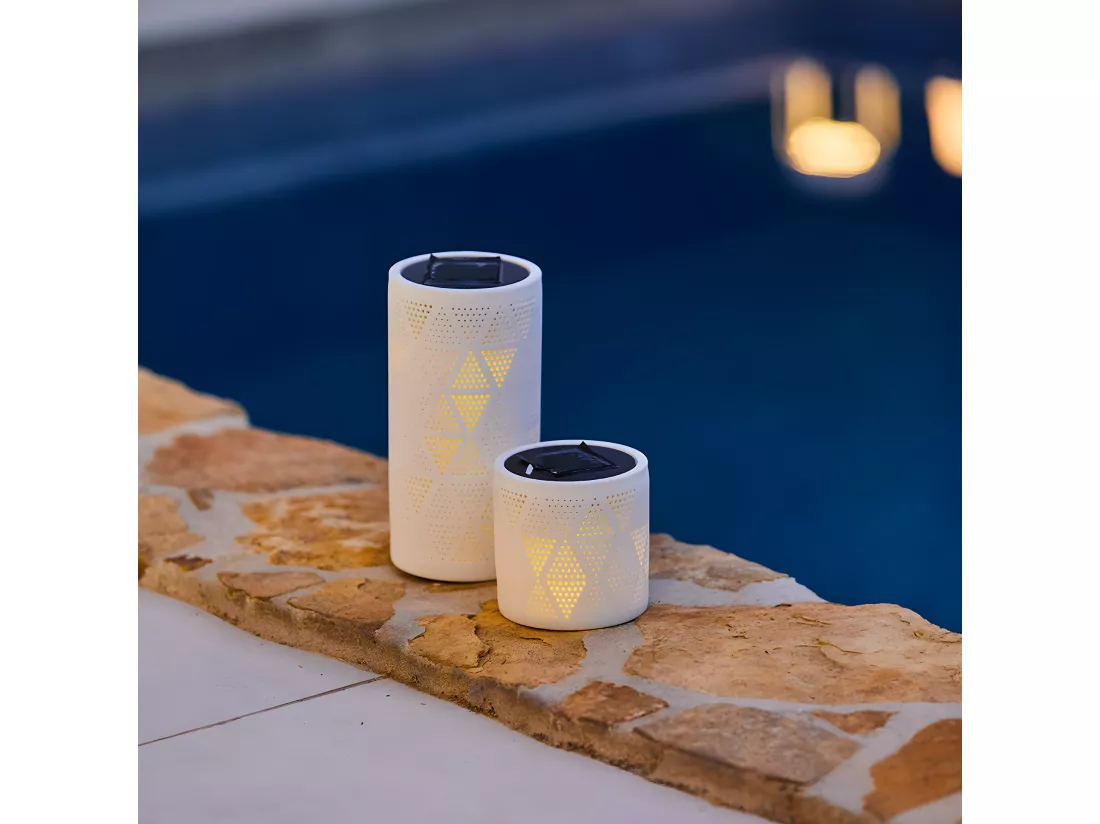 Mini lanterne solaire JANINA SMALL Blanc Céramique H10cm
