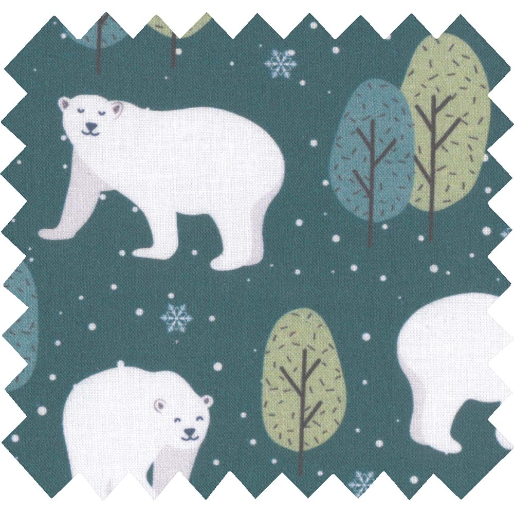 Tissu Coton Au Mètre Ex2244 Ours Polaires Bleu Vert
